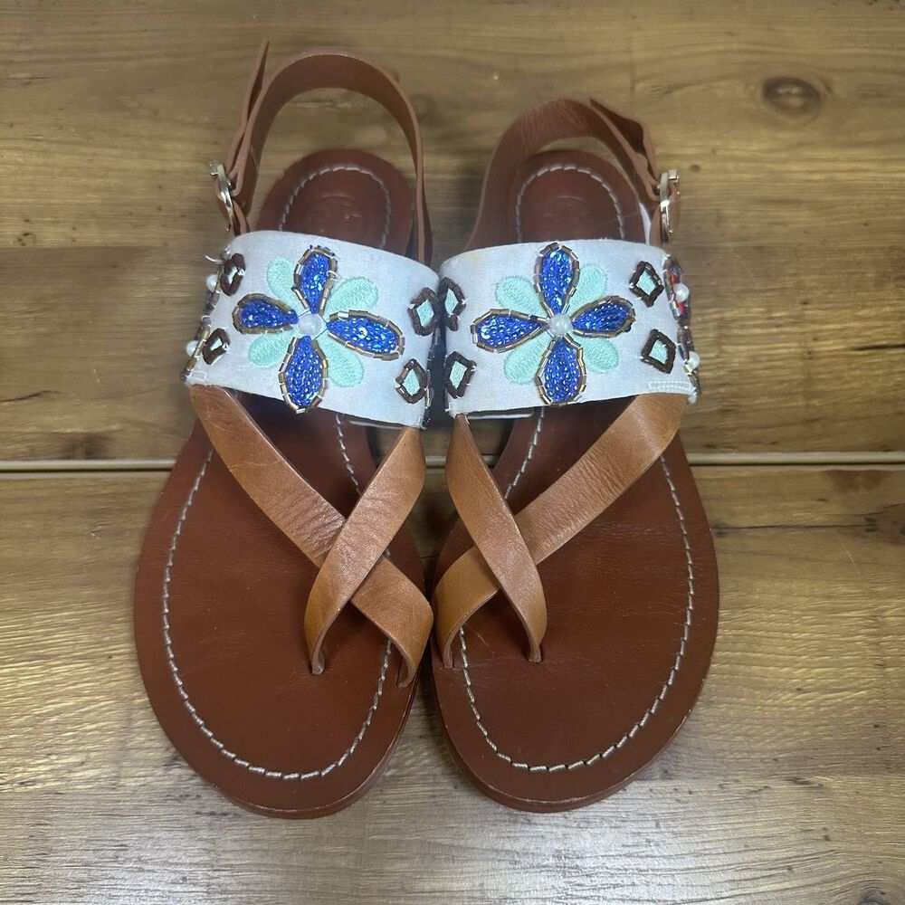 Tory Burch white multicolor Estella flats sandal satin 6.5M